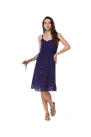 Şile Bezi Mor Askılı Kemerli Elbise