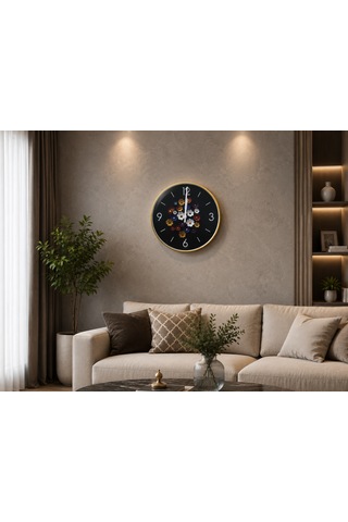 Çiçek Bahçesi Dekoratif Duvar Saati Gold Çerçeveli Modern Tasarım