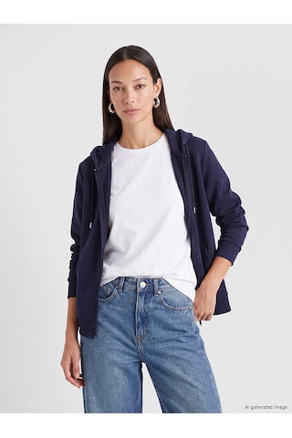 LC Waikiki Lc Waıkıkı Lacivert Kapüşonlu Kadın Fermuarlı Sweatshirt