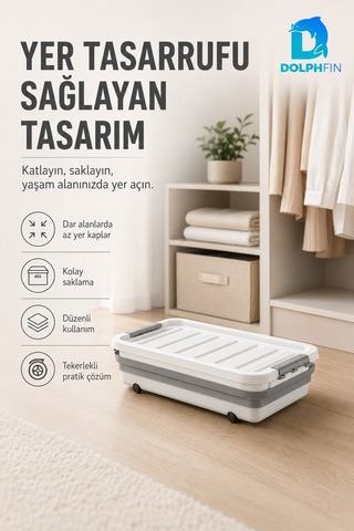 30 L Katlanabilir Kapaklı Saklama Organizeri Mutfak Kiler Dolap İçi Düzenleyici Kutu Beyaz - Gri
