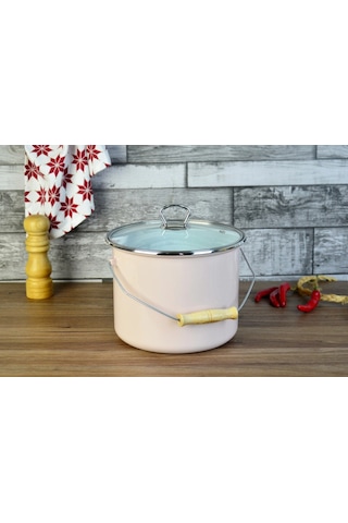 İtalyan Emaye Yoğurt Tenceresi Emaye Bakraç 20cm 5,25 Lt Pembe Renkli