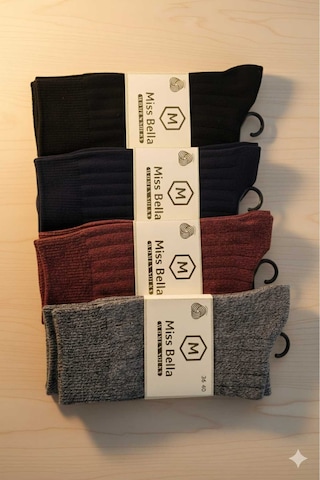 Lambswool - Penye Karışım Kadın Çorabı 36-40 Numara Asorti 4'lü Set Set 3