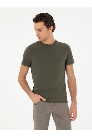 Haki Slim Fit Bisiklet Yaka Merserize Basic T-shirt Yeşil