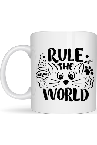 Rule The World Kedi Desenli Porselen Kupa Model 61 Sevimli Kedi Figürlü Kahve Kupası Diğer