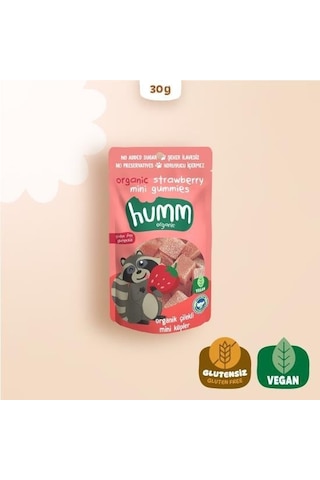 Organik Çilekli Glutensiz Vegan Mini Küpler 30 Gr