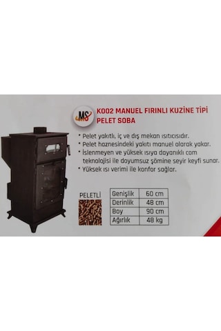 Pelet Sobası - Ms-k002 Manuel Fırınlı Kuzineli Pelet Soba