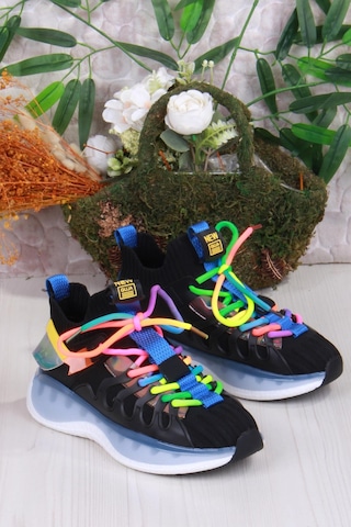 Guja Karsu Rahat Esnek Özel Tasarım Renkli Bağcuklı Sneaker Kadın Ayakkabı Siyah