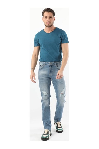 Erkek Dizi Yırtık Regular Fit Jean Pantolon Mavi 001