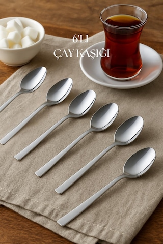 Paslanmaz Çelik 6 Lı Çay Kaşığı Seti Metalik