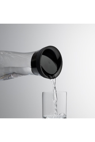 Basic Cam Su Sürahisi, 1 L, Kapaklı, Silikon Kapaklı, Akıllı Kapak Teknolojisi, Siyah