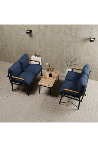 Mb Garden Furnıture Simetri Model, Balkon, Mutfak, Bahçe,cafe,metal Koltuk Takımı,bahçe Takımı,çay Seti, 2+2 Takım+sehpa Lacivert