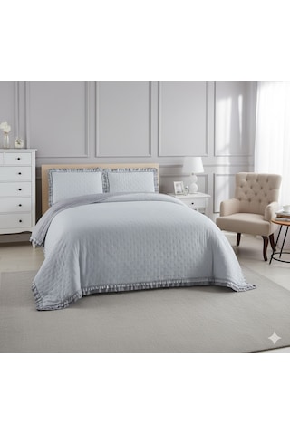 Kapitoneli Yatak Örtüsü Tek Kişilik Lizbon Gri Çok Renkli