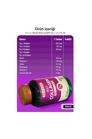 Multi Kolajen 180 Tablet Jumbo Boy 5 Çeşit Kolajen Tip 1-2-3-5-10 Hyalüronik Asit Çinko