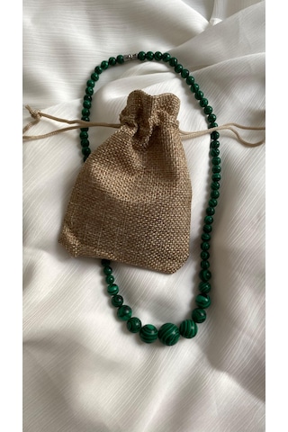 İlknur Doğal Taş Evi Malahit Kolye Zümrüt Yeşili