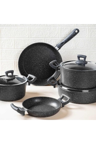 Tantitoni Gri Granit 8 Parça Tencere Seti Gri Siyah