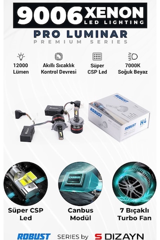 S-dizayn Pro Luminar Led Xenon 9006 / 60w / 12000lm / 7000k A+ Kalite