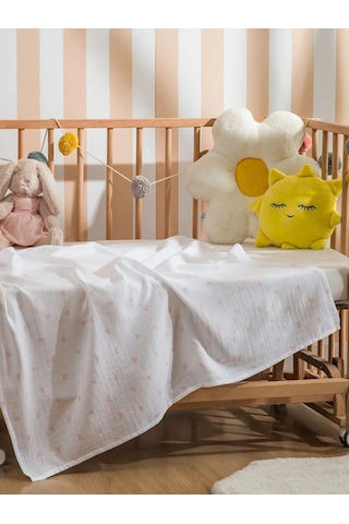 Fiyonk Baskılı Kız Bebek Battaniyesi 90x100 CM Ekru