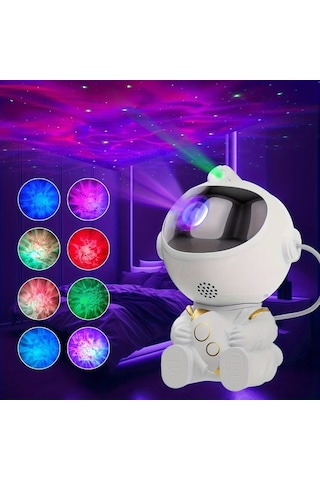 Honeybeeshop Beyaz Yükseltilmis Galaksi Projeksiyon Gece Lambasi Uzay Roketi Astronot Yildizli Projektör Kumandali Ev Dekorasyon Yatak Odasi Noel Dogum Gunu Beyaz