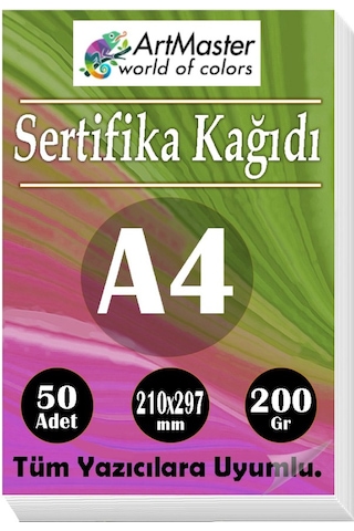 A4 Sertifika Kağıdı 50 Adet Gramajlı Fotokopi Kağıdı 200 Gr Tüm Yazıcılara Uyumlu 21x29.7 Cm Kalın Baskı Kağıdı Kalın