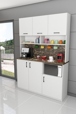 Asra Trend Kahve Köşesi KAHVE03 %100 MDF Çok Amaçlı Mutfak Dolabı Beyaz - Siyah Taş