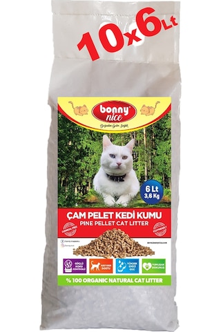 Bonny Nice Doğal Pellet Çam Peleti Kalın Kedi Kumu 10 x 6 L