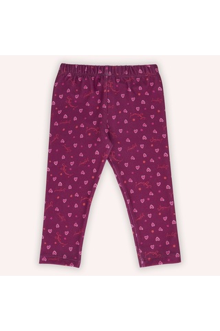 Kız Çocuk Kalp Desenli Tayt Bordo Çok Renkli