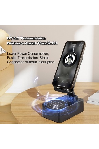 Sandwich 3lü Fonksiyonlu Bluetooth Hoparlör: Telefon Tutucu, Şarj, Kolay Kullanım, Çevirilebilir Siyah Abs