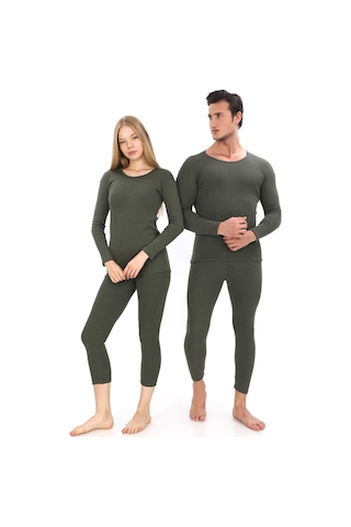 Sauna Suit Unisex Kışlık Termal Içlik, Sıcak Tutan Pamuklu Yakmayan, Haki Termal Takım, Termal Fanila Iclik Haki