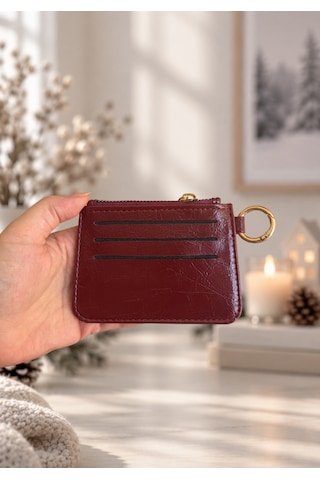 Elpida Bags Kadın Anahtarlıklı Fermuarlı Deri Görünümlü Kartlık Bordo