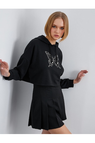Koton Kapüşonlu İşlemeli Sweatshirt Siyah 2sak10143ek