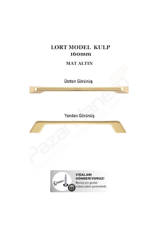 Çizgili Lort Model Mobilya Dolap Çekmece Kulpu 160 Mm - Altın 1 Adet + Montaj Vidası Mat Altın
