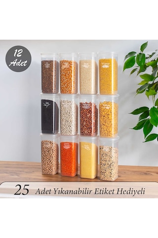Porsima 432 12li Kare Erzak Bakliyat Saklama Kabı Takımı + Etiket