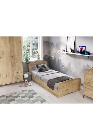 Soft Çocuk Odası Takımı Meşe - 3 Kapaklı 2 Çekmeceli Gardırop, Karyola, 3 Çekmeceli Şifonyer
