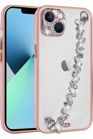 Apple Uyumlu iPhone 13 Kılıf Taş Süslemeli Kamera Korumalı El Tutamaçlı Zore Blazer Kapak Pembe