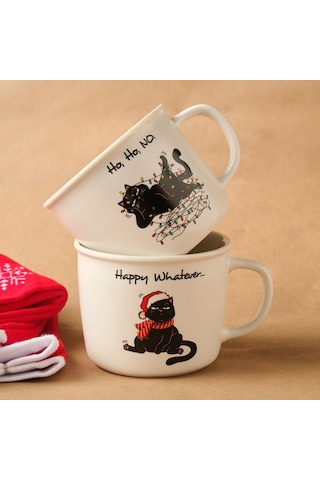 Karaca New Year Yılbaşı Grumpy Cat Çoraplı 2 Kişilik Kupa Seti 350 Ml