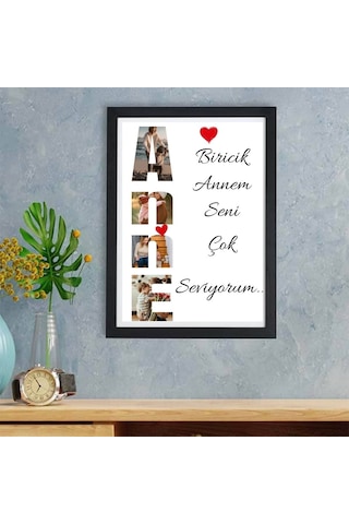 "biricik Annem Seni Çok Seviyorum" Yazılı Kolaj Çerçeve 4 Fotoğraflı Anı Tablosu