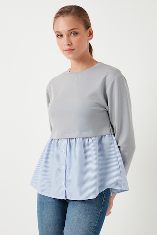 Lela Bisiklet Yaka Gömlekli  Oversize Fit Oysho Kumaş Bayan Sweat 5865880 Gri