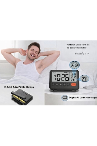 Lcd Katlanır Dijital Masa Saati Çalar Saat, Takvim Ve Sıcaklık Göstergeli, Taşınabilir Katlanabilir Alarm Saat Siyah