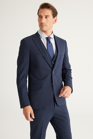 Ac&Co / Altınyıldız Classics Erkek K.lacı Recycle Slim Fit Dar Kesim Mono Yaka Yelekli Kareli Takım Elbise K.lacı Koyu Lacivert