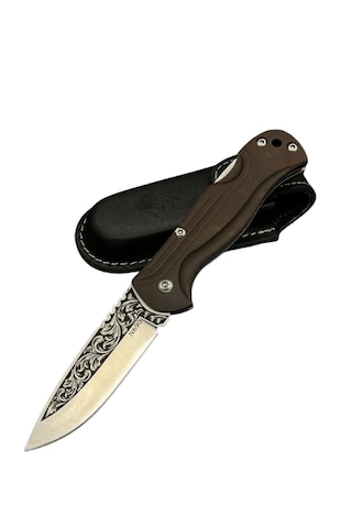 Böhler N690 Çelik Gravürlü Klipsli Çakı Kahverengi