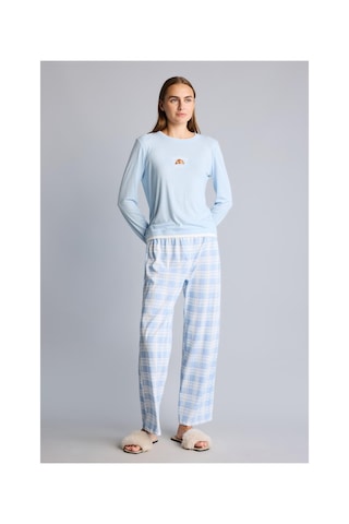 Defacto Slım Fıt Uzun Kollu Baskılı Üst Kareli Alt Ribana Pijama Takımı H8812ax26aube343 Mavi-be343