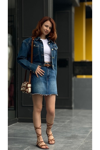 Denim Mini Etek Lacivert