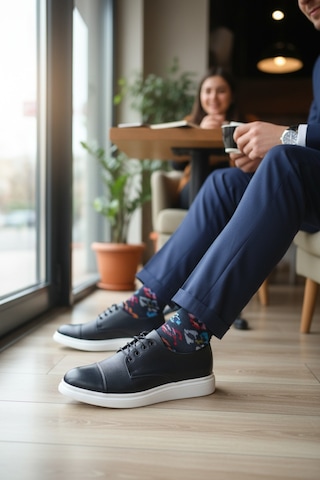 Enoch Hakiki Deri Siyah Mikro Dokulu Ve Beyaz Tabanlı Erkek Casual Sneaker Ayakkabı Siyah