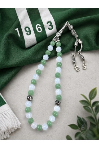Bursaspor Renklerinde Yeşil Florit Ve Beyaz Akik Taraftar Tesbihi Beyaz - Yeşil