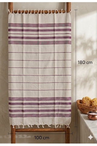 Pamuk Peştemal 100x180 Cm Çizgili Plaj Havlusu, Hamam Havlusu, Sauna Havlusu, Çok Amaçlı Kullanım Mürdüm