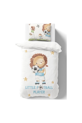 Organik Tek Kişilik Nevresim Takımı 160x220 - Şampiyon Minik Aslan Renkli