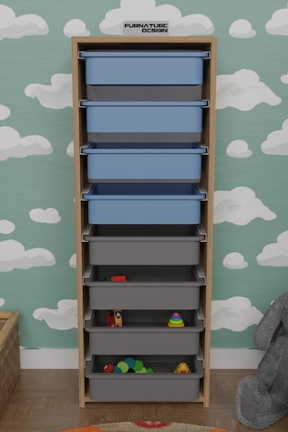 8 Sepetli Çok Amaçlı Oyuncak Dolabı - Atlantik Çam-mavi&gri