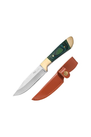 Valkyrie Paslanmaz Çelik Kamp Bıçağı 16 Cm Outdoor Av Bıçağı Deri Kılıflı Kompakt Bıçak Yeşil Yeşil