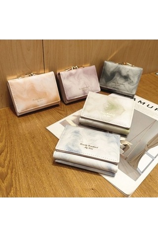 Linjinxu Mürekkep Boyama Elemanları Üç Katlı Cüzdan Mini Taşınabilir Cüzdan Siyah Siyah