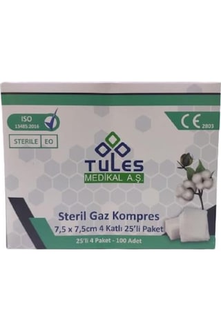 Tules Medikal Steril Kompres Gazlı Bez Spanç 7.5 x 7.5 CM 500 Adet
